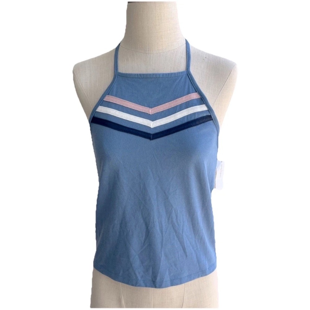 NWT American Eagle High Neck Halter Tank Top w/ Tie Straps Color-block Cotton